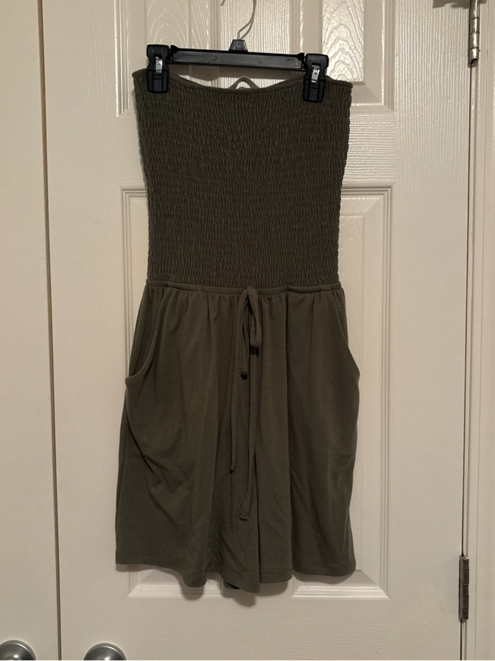 Zenana Outfitters Olive Green Strapless Smocked Romper